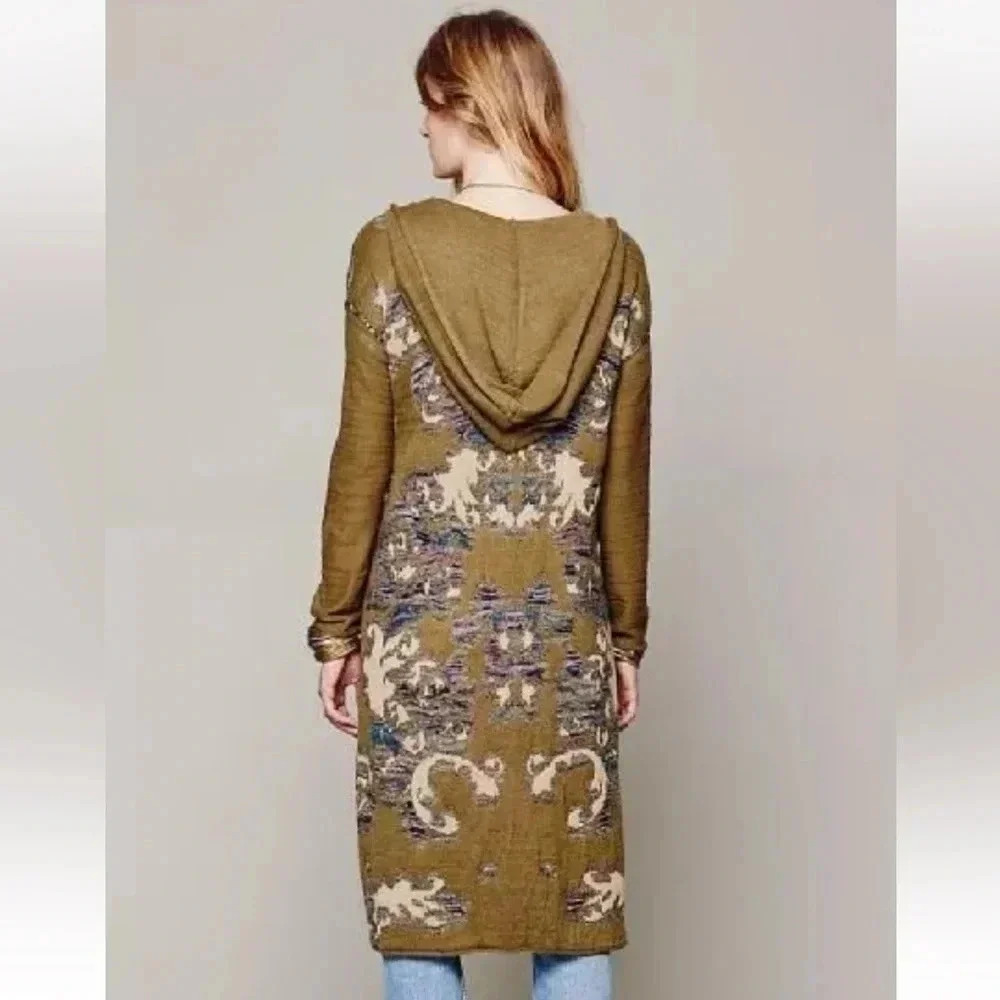 Free People After the Storm Hooded Long Open Face Cardigan Sz M - Picture 2 of 6